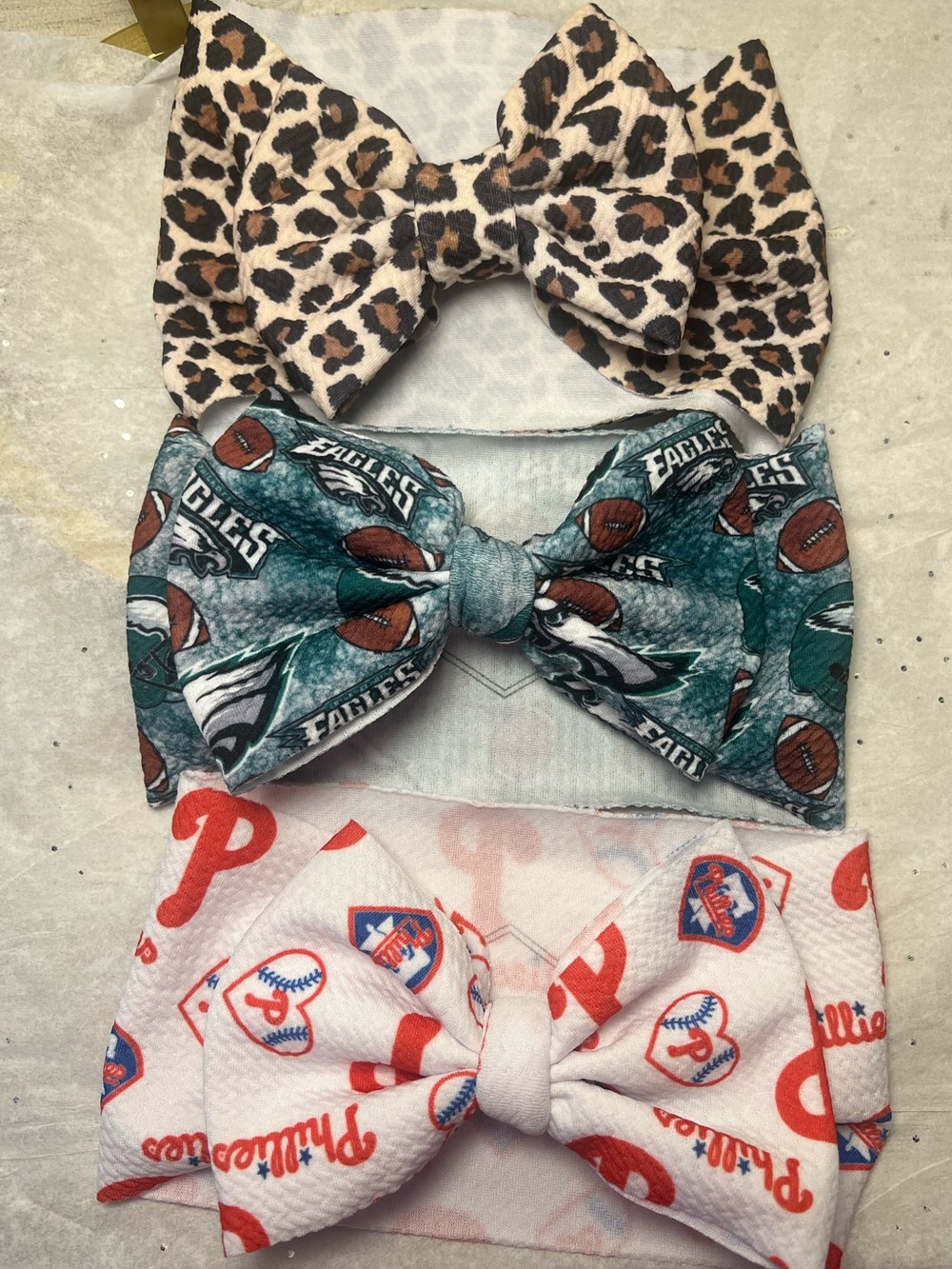 Leopard, Eagles & Phillies Kids Bow Headbands - Pack of 3